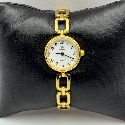 Working Royal London Ladies Gold Tone 20mm Quartz Watch New Battery 20037-02