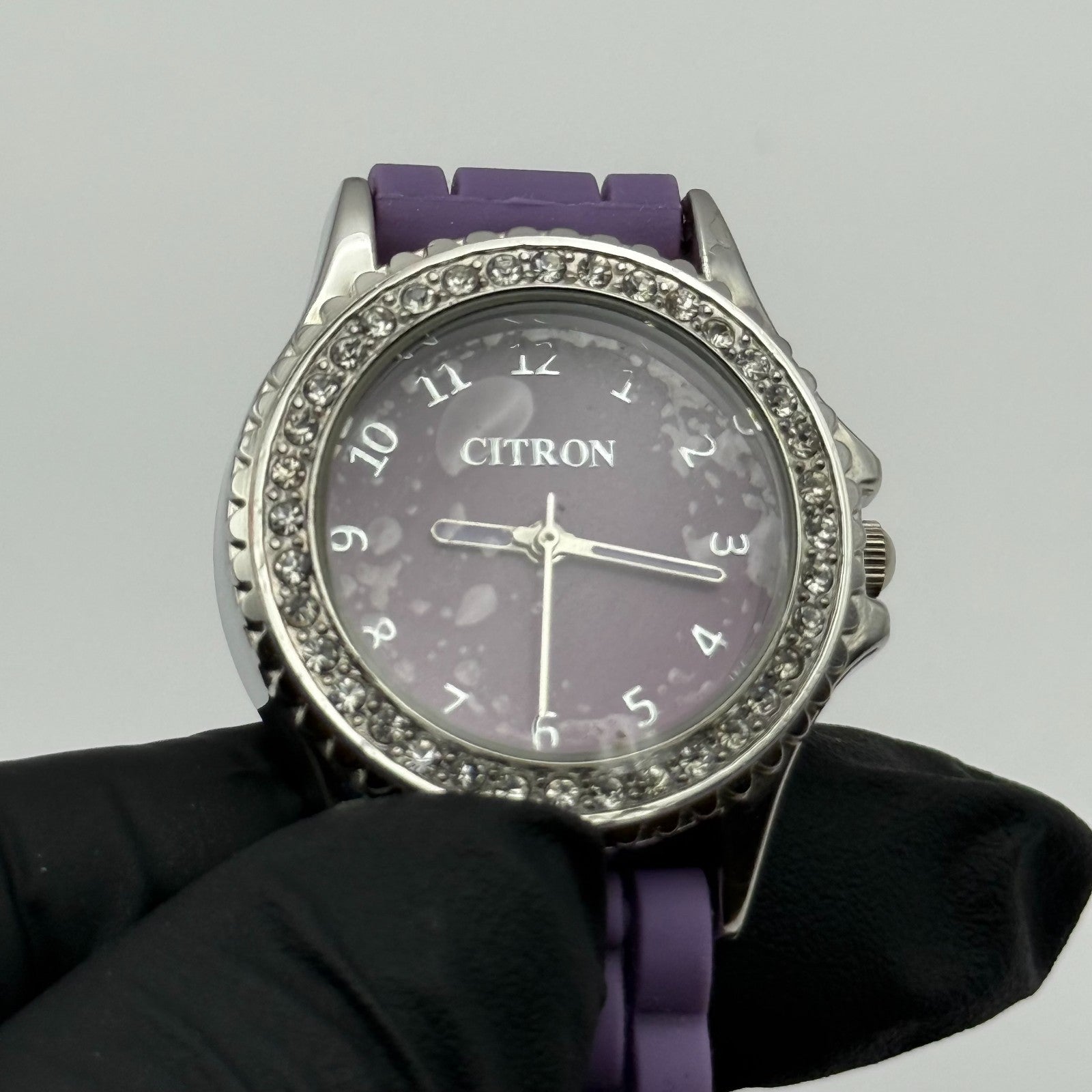 Citron Ladies Quartz Watch Crystal Accents Purple Strap Working 27mm New Battery