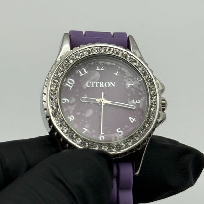 Citron Ladies Quartz Watch Crystal Accents Purple Strap Working 27mm New Battery