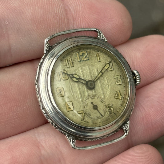 31mm Art Deco Sterling Silver Herald Revue VWC Military Trench Watch Running