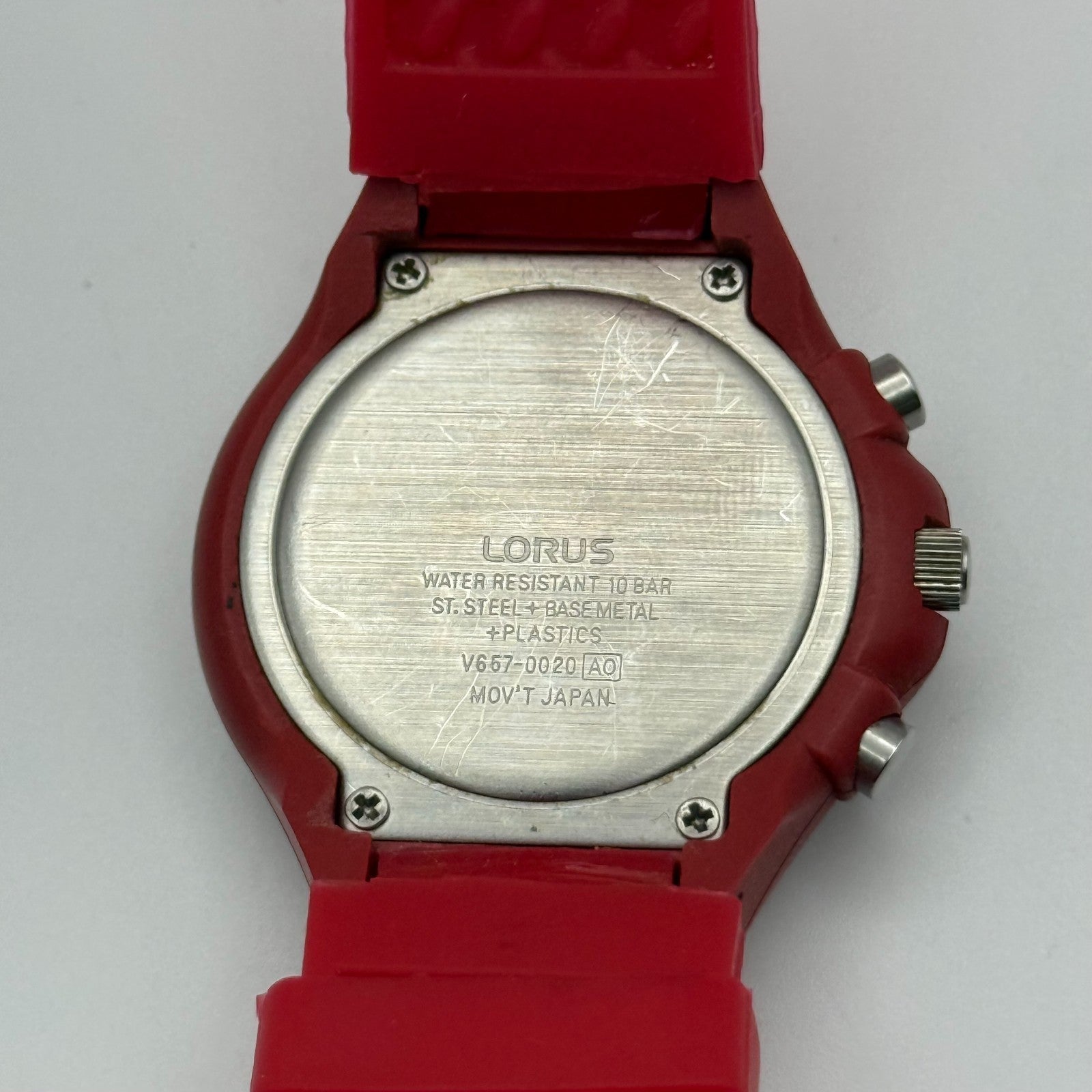 Lorus Men's Plastic Chronograph Quartz Watch v657-0020 Red 39mm Runs To Repair