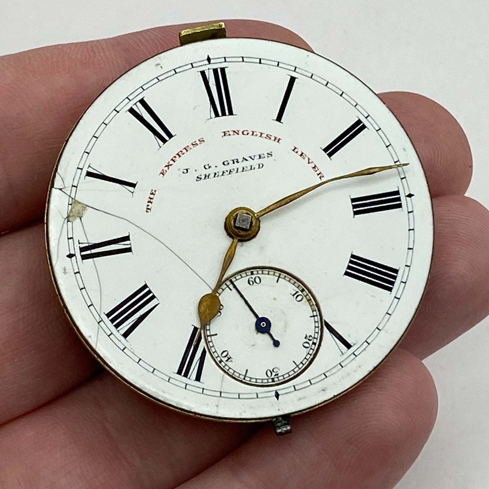 44.9mm Antique J G Graves The English Express Lever Pocket Watch Movement PARTS