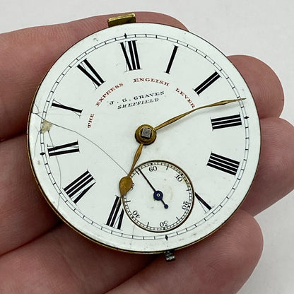 44.9mm Antique J G Graves The English Express Lever Pocket Watch Movement PARTS