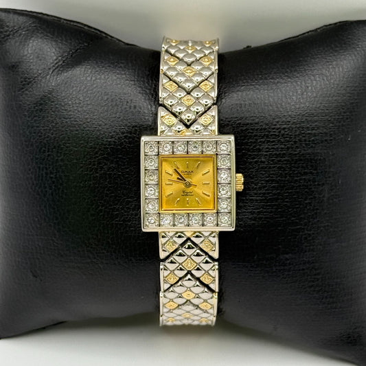 Omax Ladies Quartz Watch Crystal Accent Two-Tone Bracelet Japan Working 19mm