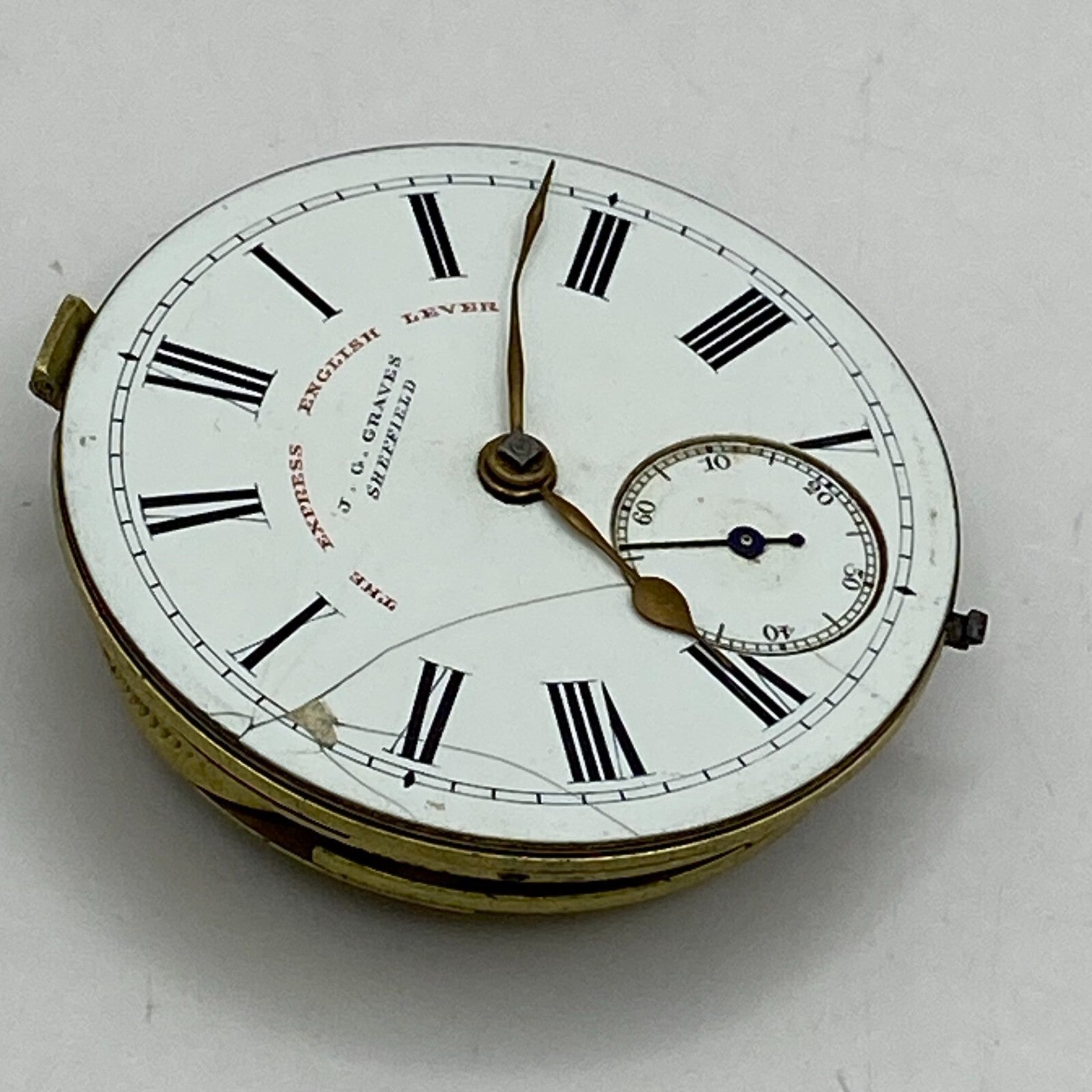 44.9mm Antique J G Graves The English Express Lever Pocket Watch Movement PARTS
