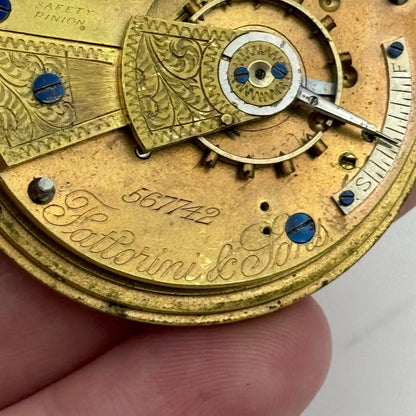 46.5mm Fattoroni & Sons Bradford Chronometer Makers Pocket Watch Movement PARTS