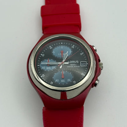 Lorus Men's Plastic Chronograph Quartz Watch v657-0020 Red 39mm Runs To Repair