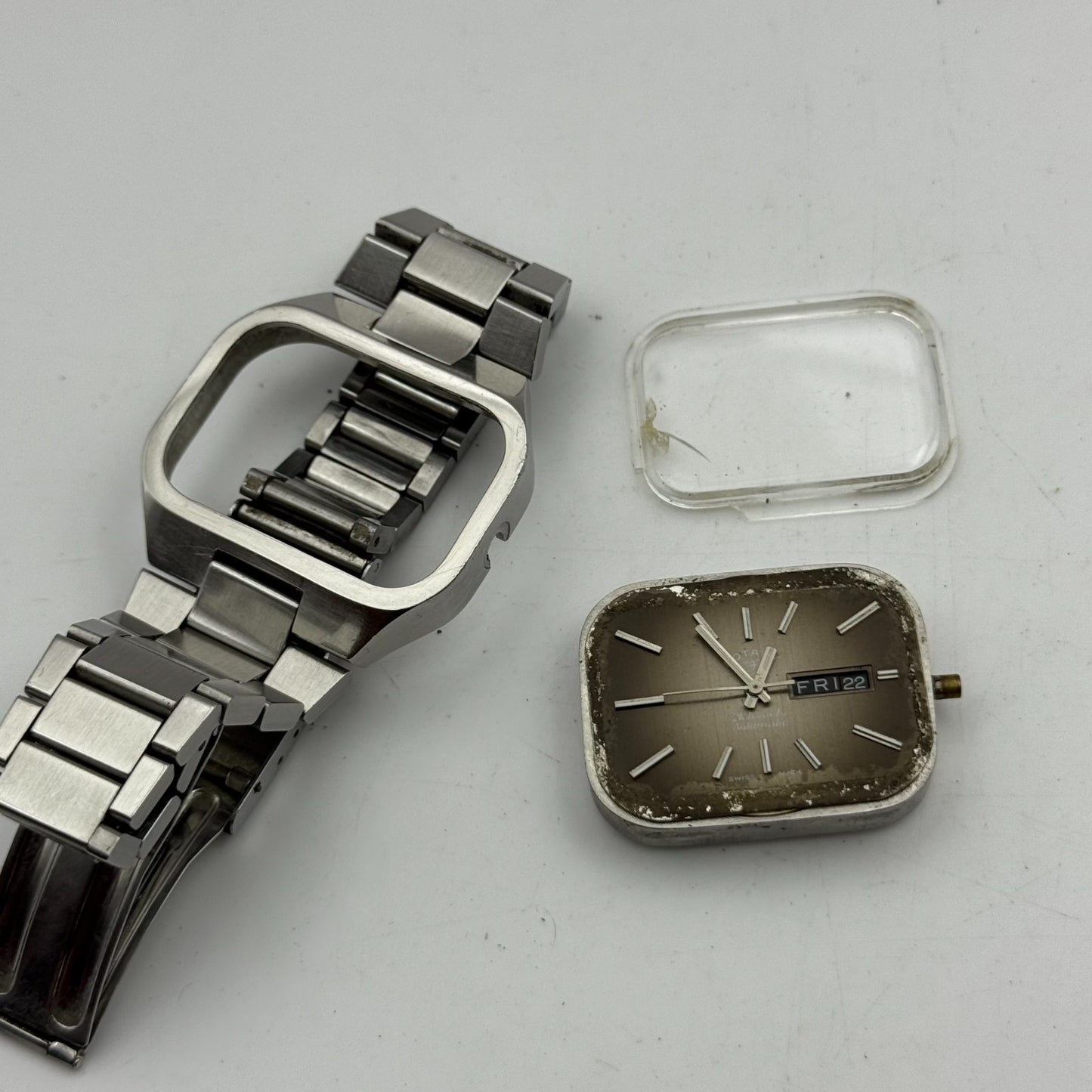 38mm Men’s Rare Vintage Rotary TV Case Automatic Swiss Date Watch PARTS REPAIR