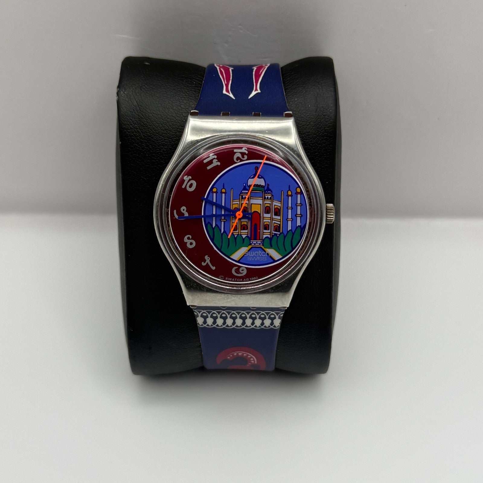 1992 Swatch Taj Mahal India Delhi Blue Strap Quartz Watch Swiss + Box 34mm