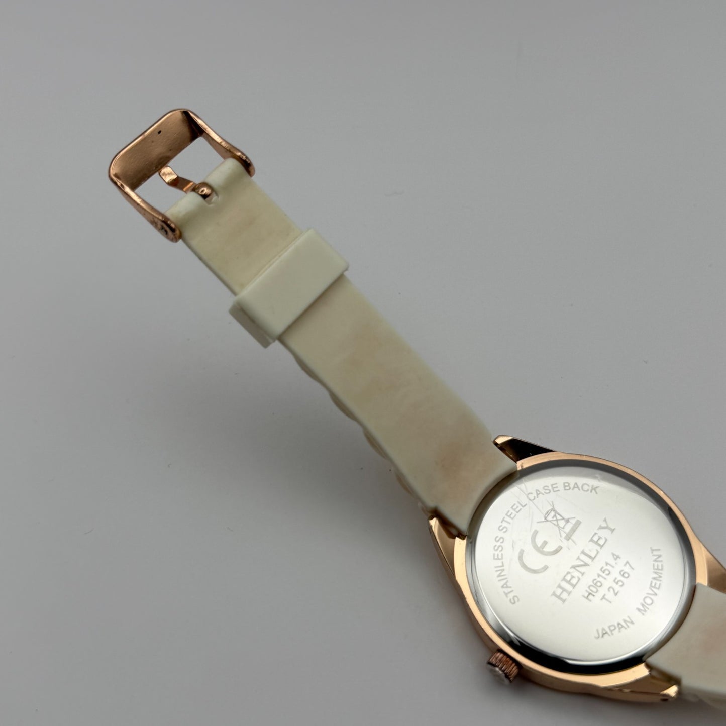 Henley Ladies Quartz Watch White Dial Rose Gold Tone Case Japan Working 40mm