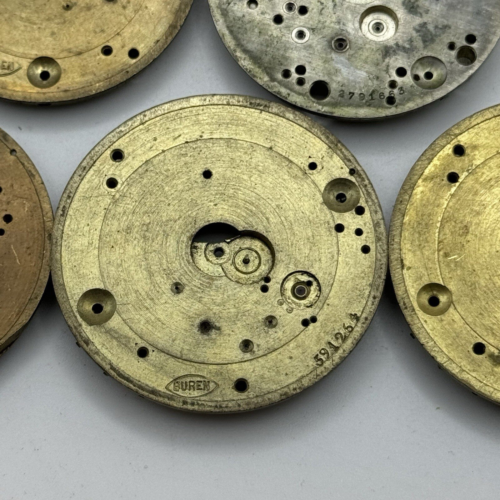 Buren Partial Pocket Watch Movement X 5 Job Lot Parts Repair Watchmakers Spares