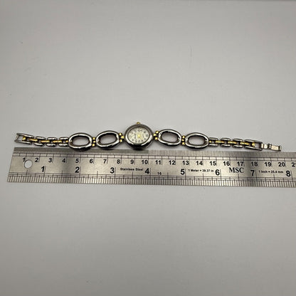 Carvel Ladies Quartz Watch MOP Oval Dial Silver Gold Tone Bracelet Working 19mm