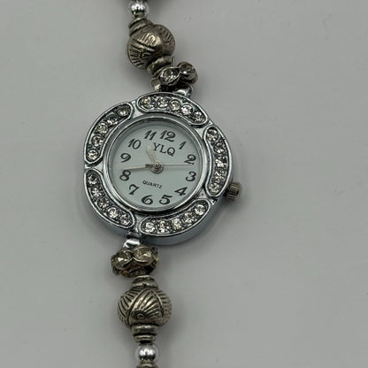 YLQ Ladies Quartz Watch Crystal Accent Case Red Beaded Bracelet Working 25mm