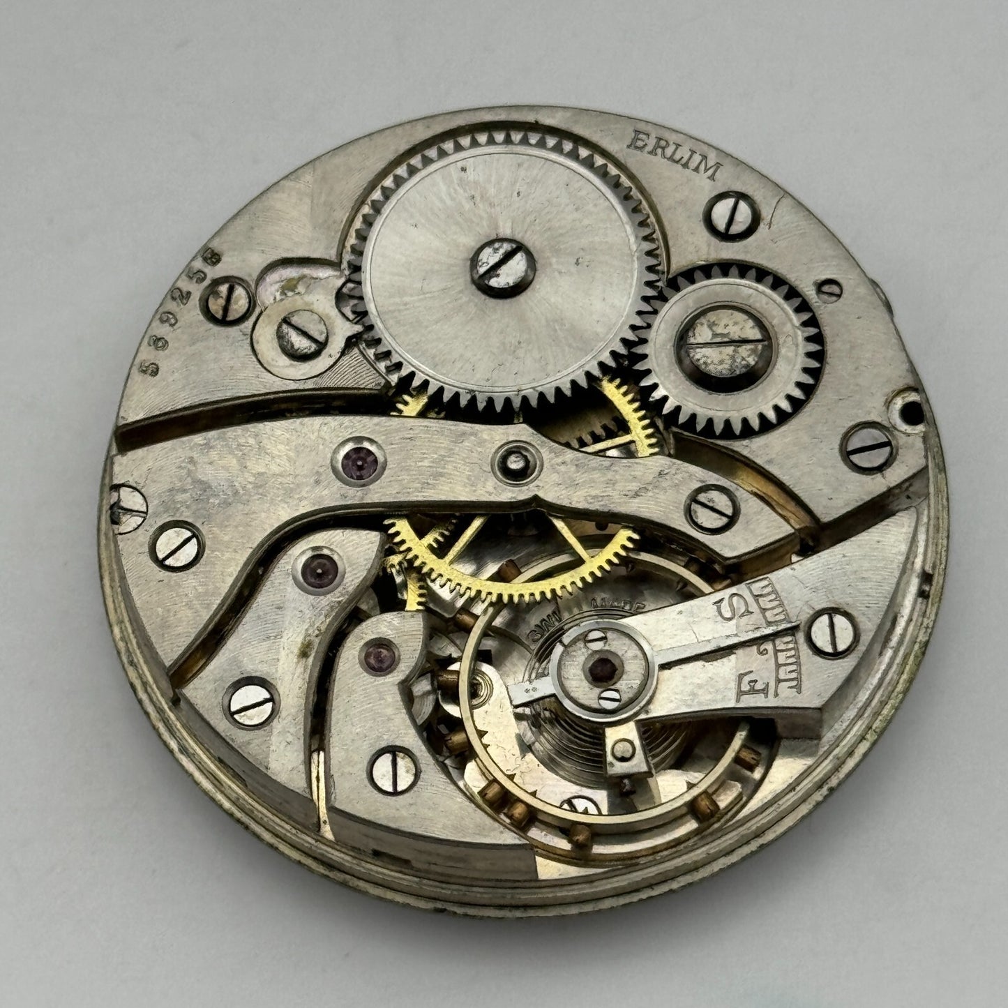 42.9mm Vintage Open Face Erlim Swiss Balance Ok Pocket Watch Movement PARTS