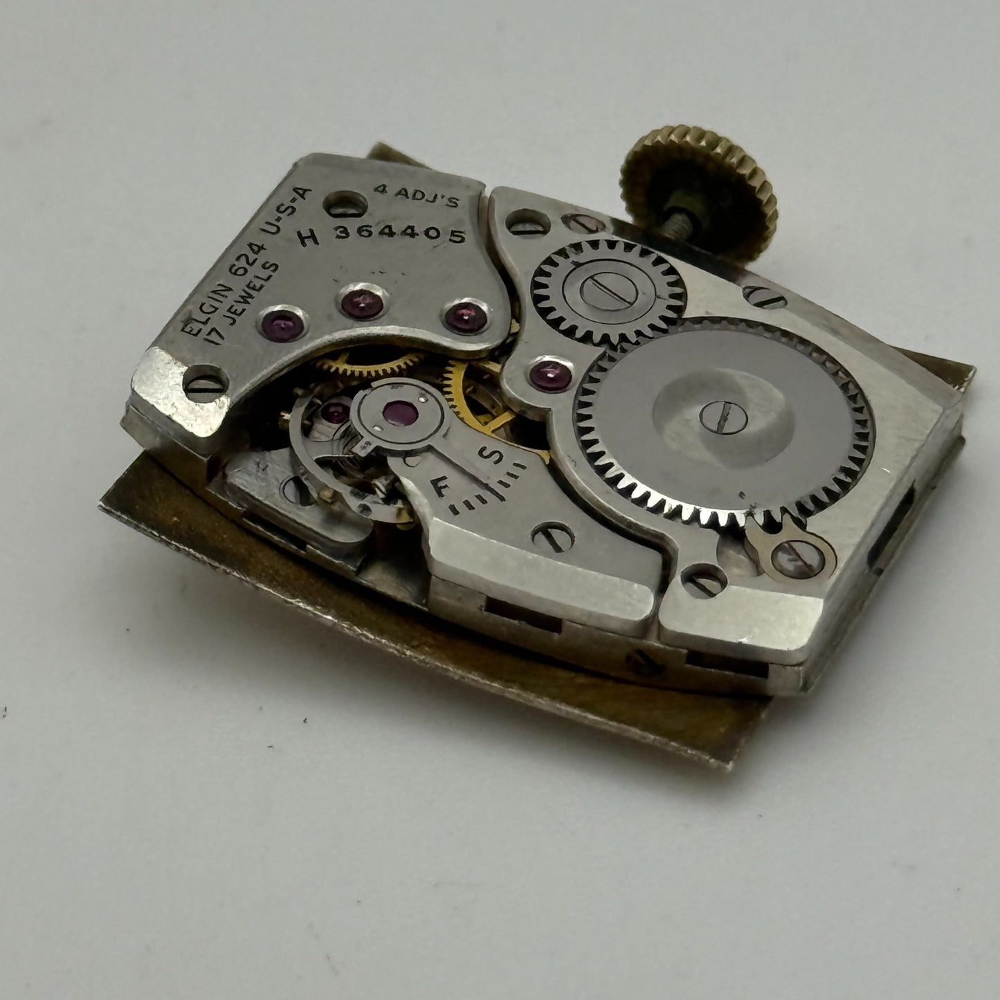 1950 Vintage 15/0s Elgin De Luxe 624 Model 2 American Watch Movement for PARTS