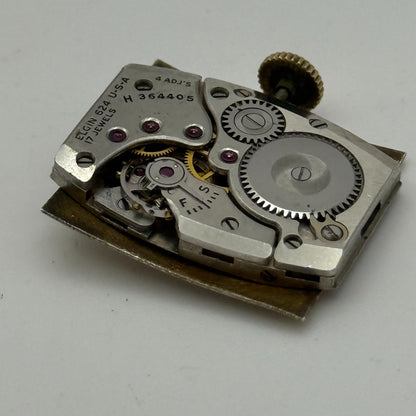 1950 Vintage 15/0s Elgin De Luxe 624 Model 2 American Watch Movement for PARTS