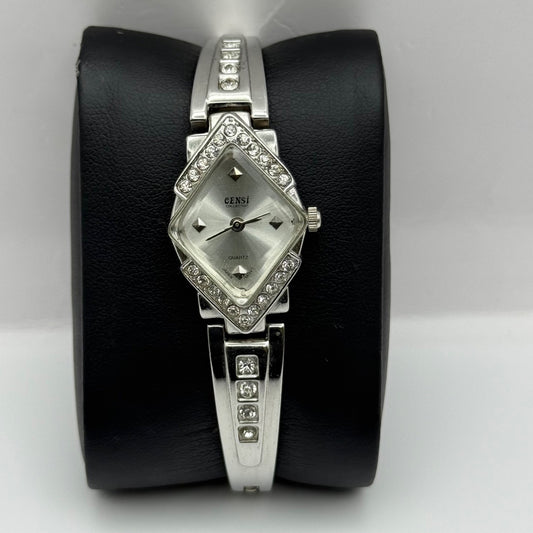 Working Censi Collection Jewelled Ladies Silver Tone 19mm Quartz Watch 6.25 Inch