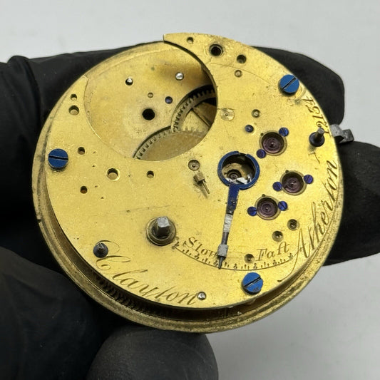 44.7mm Clayton Atherton Interesting Pocket Watch Movement FOR PARTS