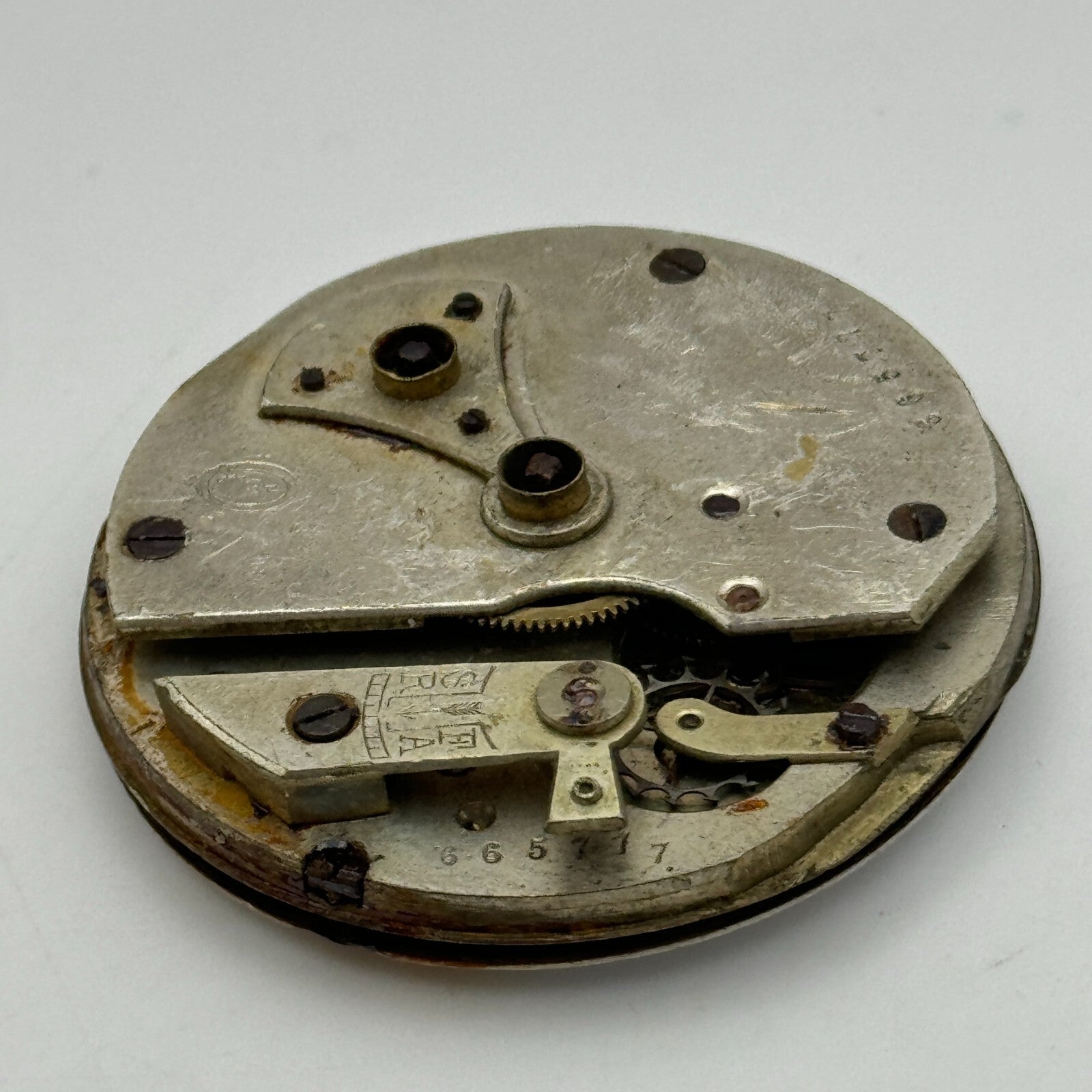 45mm Antique Unidentified Key Wound Partial Pocket Watch Movement PARTS REPAIR