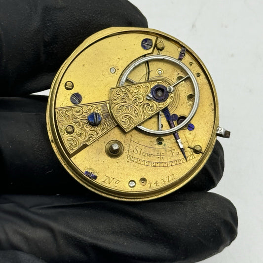 35.2mm Unidentified Antique Thin Fusee Pocket Watch Movement FOR PARTS Repair