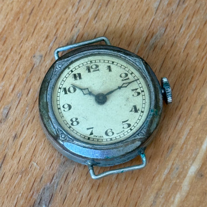 24mm Vintage Swiss Made Trench Watch Manual Wind FOR PARTS / REPAIR