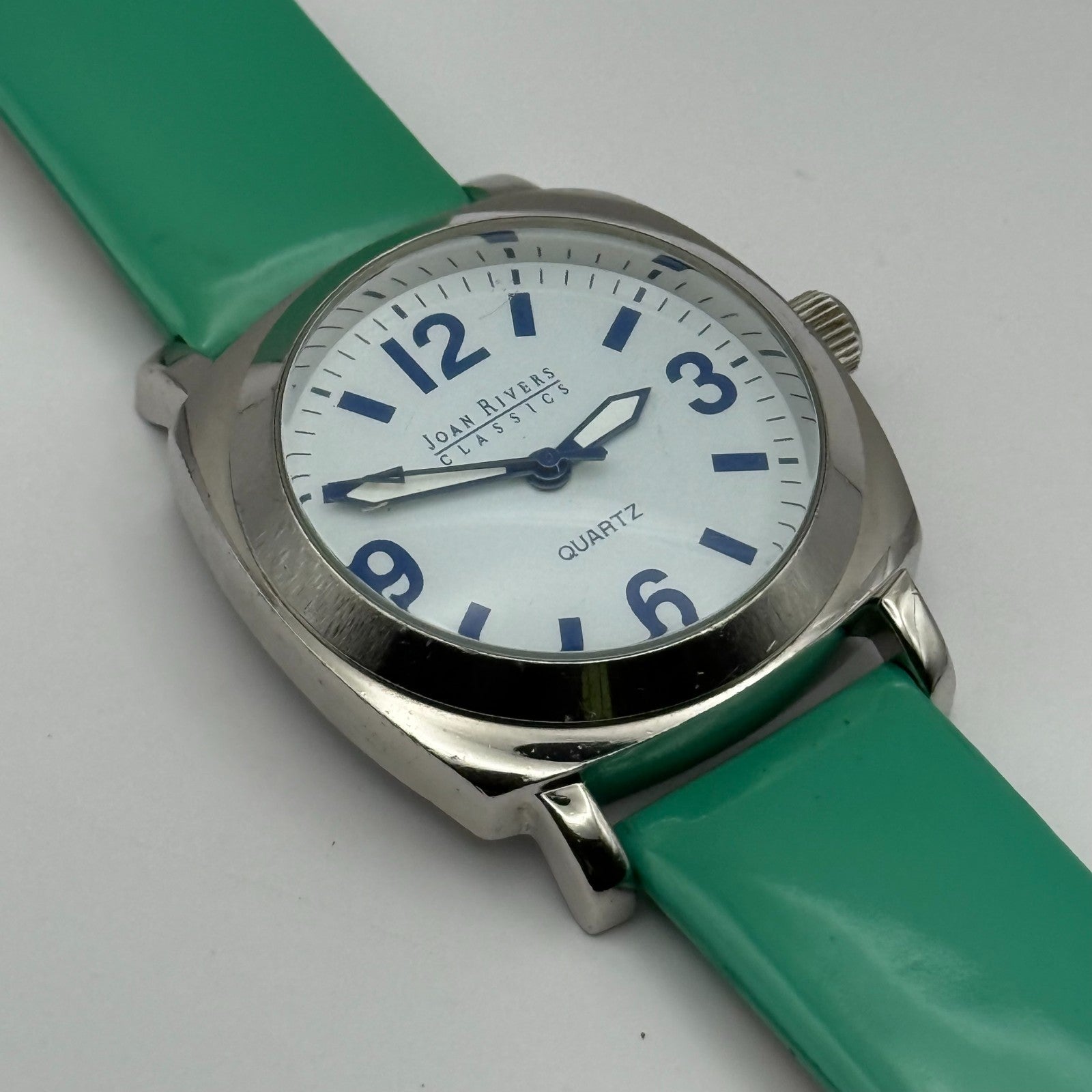 Joan Rivers Classics Mens Quartz Watch Green Leather Strap Japan Working 40mm