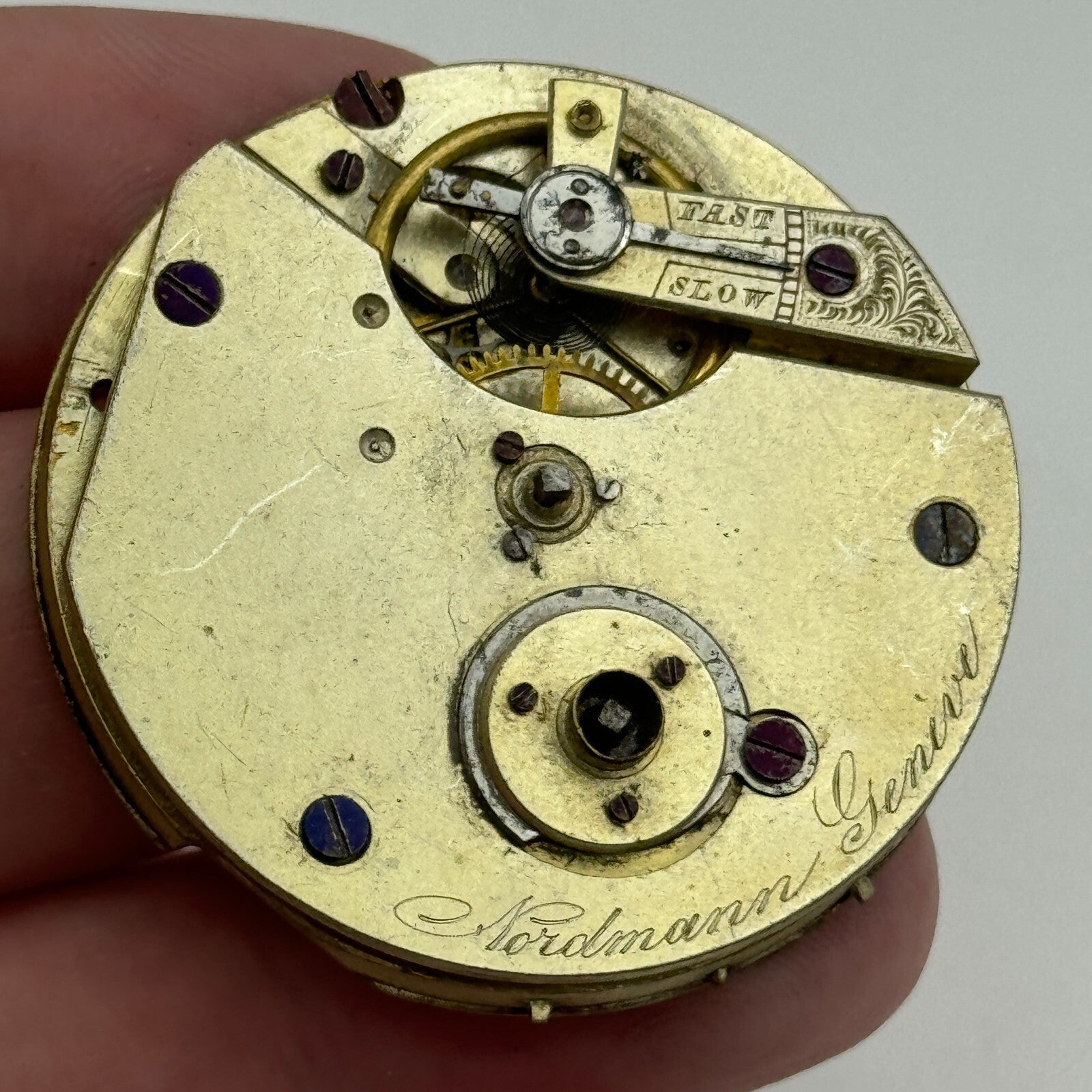 40.7mm Antique Nordmann Geneve Key Wound Pocket Watch Movement PARTS REPAIR