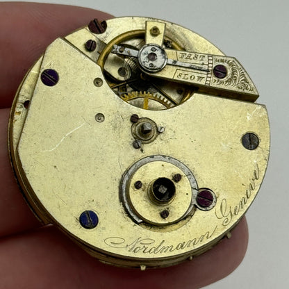 40.7mm Antique Nordmann Geneve Key Wound Pocket Watch Movement PARTS REPAIR