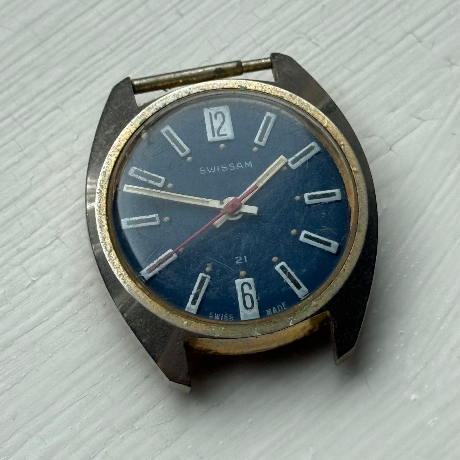 34mm Vintage Men's Swissam Desa 320 Blue Dial Manual Wind Watch PARTS / REPAIR