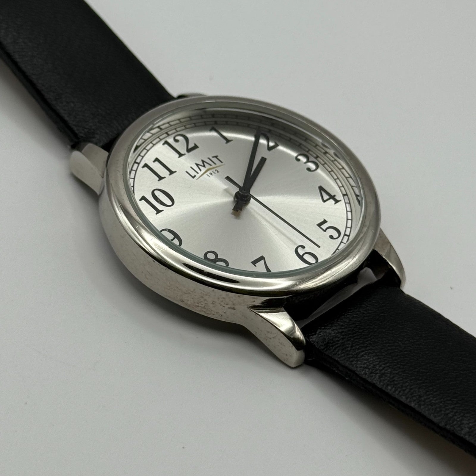 Limit 1912 Ladies Quartz Watch Silver Dial Black Strap Working 34mm New Battery
