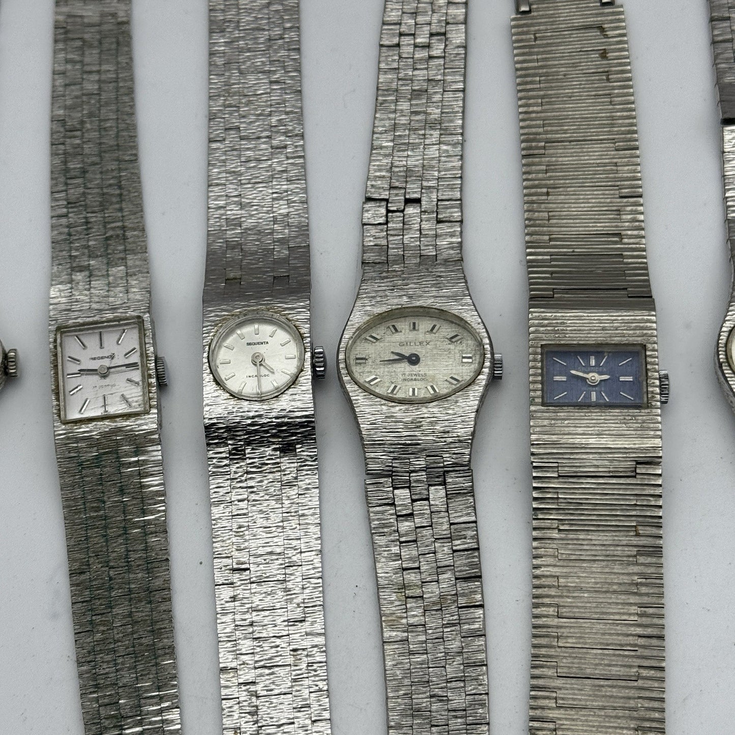Bundle Of 9 Vintage Silver Tone Bark Affect Watches Mechanical Job Lot To Repair