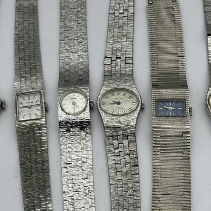 Bundle Of 9 Vintage Silver Tone Bark Affect Watches Mechanical Job Lot To Repair