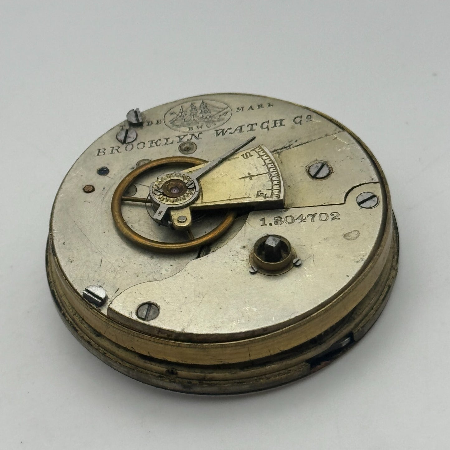 45.8mm Antique Brooklyn Watch Co BWC Key Wound Pocket Watch Movement PARTS