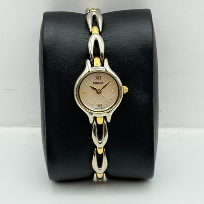 20mm Working Ladies Pulsar V401-X209 Two Tone Quartz Japan Watch 6.5 Inches
