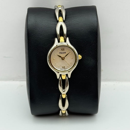 20mm Working Ladies Pulsar V401-X209 Two Tone Quartz Japan Watch 6.5 Inches