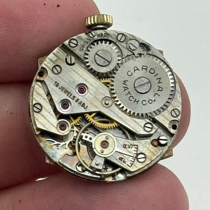 26mm Vintage Cardinal Swiss 15 Jewels Rolled Gold Manual Wind Watch PARTS REPAIR
