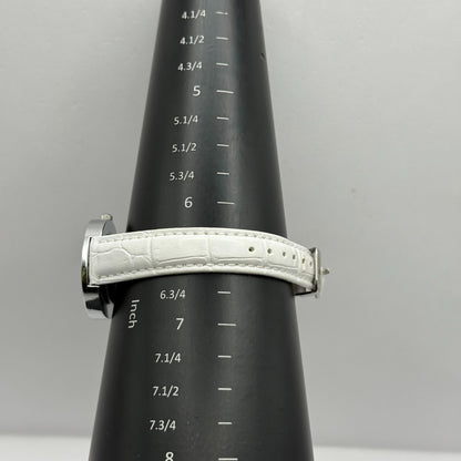 Evoke Ladies Quartz Watch Silver Dial Glitter Bezel White Strap Working 30mm