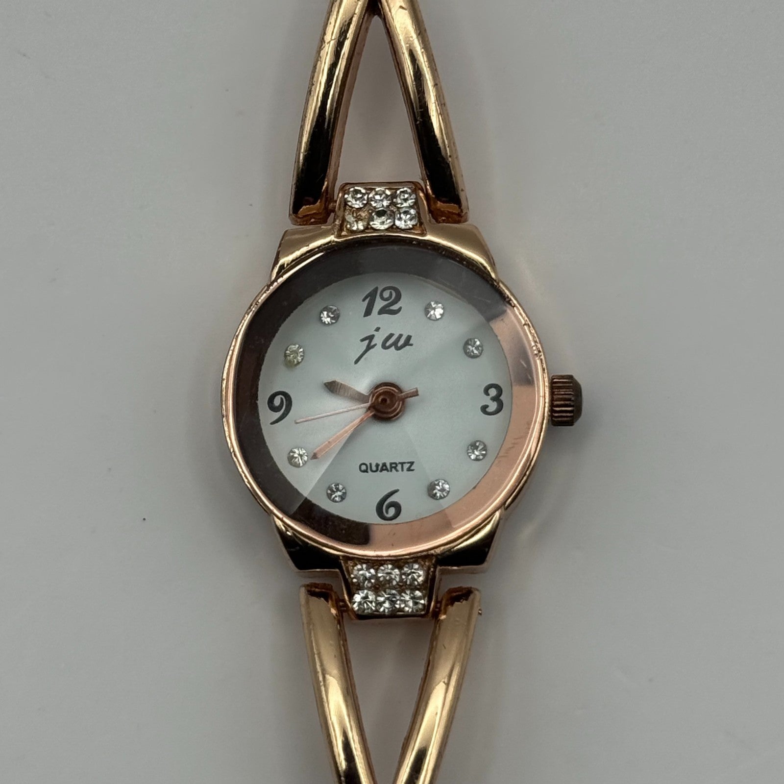 JW Ladies Quartz Watch Rose Gold Crystal Accents Working 21mm 5.25 Inches