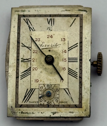 Everite 9/300 Tank Watch Movement Running 7 Jewels Manual Wind Parts 17.9mm