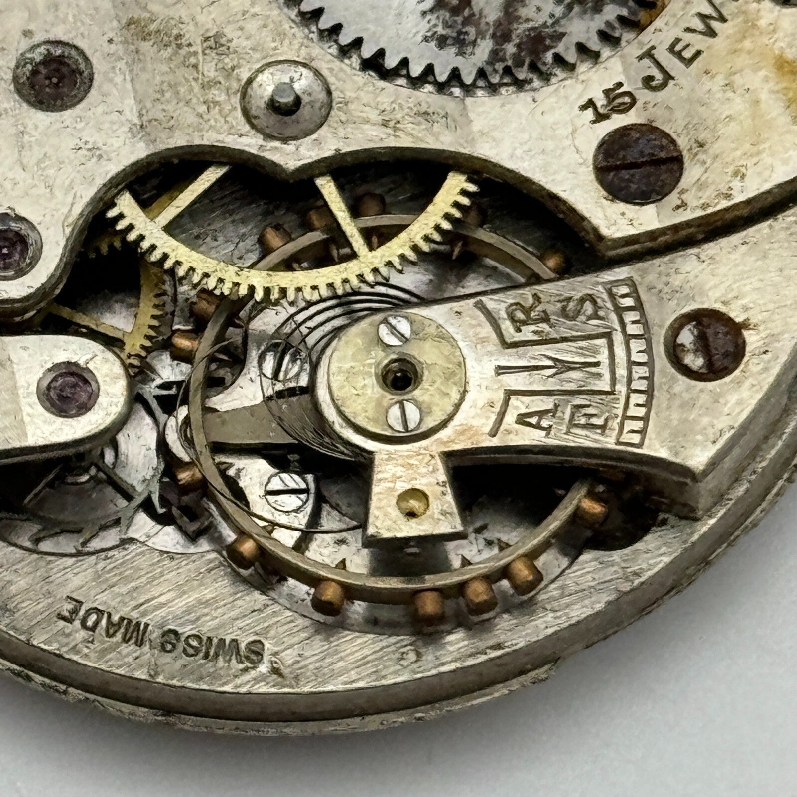 43mm Unidentified 15 Jewels Swiss Vintage Pocket Watch Movement PARTS SPARES