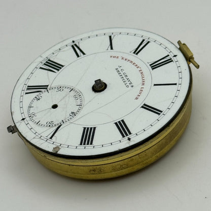 44.9mm Antique J G Graves Sheffield English Express Lever Pocket Watch Movement
