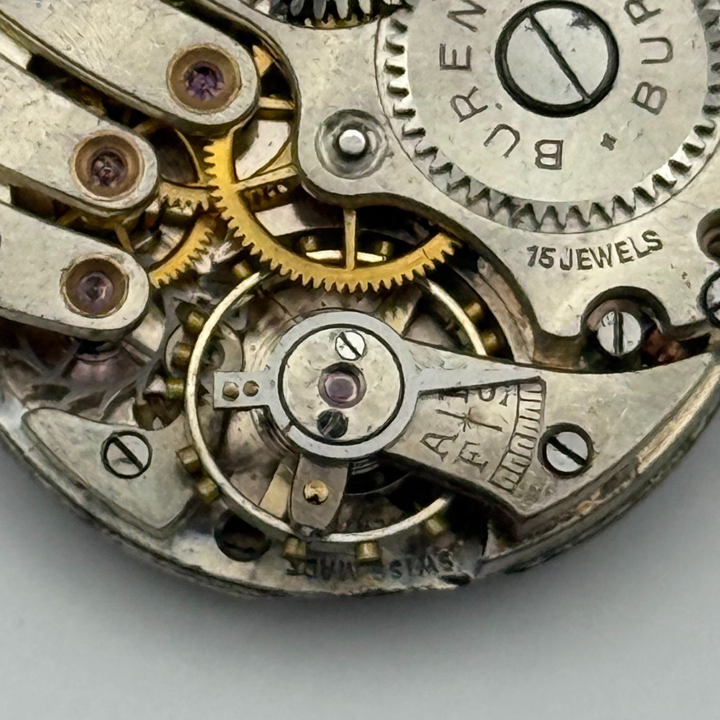 Buren 15 Jewels Watch Movement Manual Wind Vintage Swiss Parts Repair 23.7mm