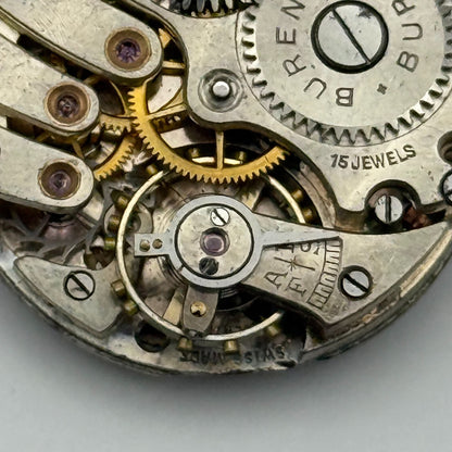 Buren 15 Jewels Watch Movement Manual Wind Vintage Swiss Parts Repair 23.7mm