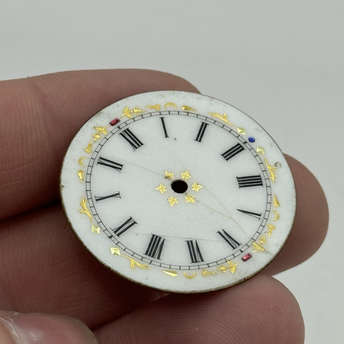 31.4mm Antique Beautiful Porcelain Patterned Pocket Watch Dial Spares Parts