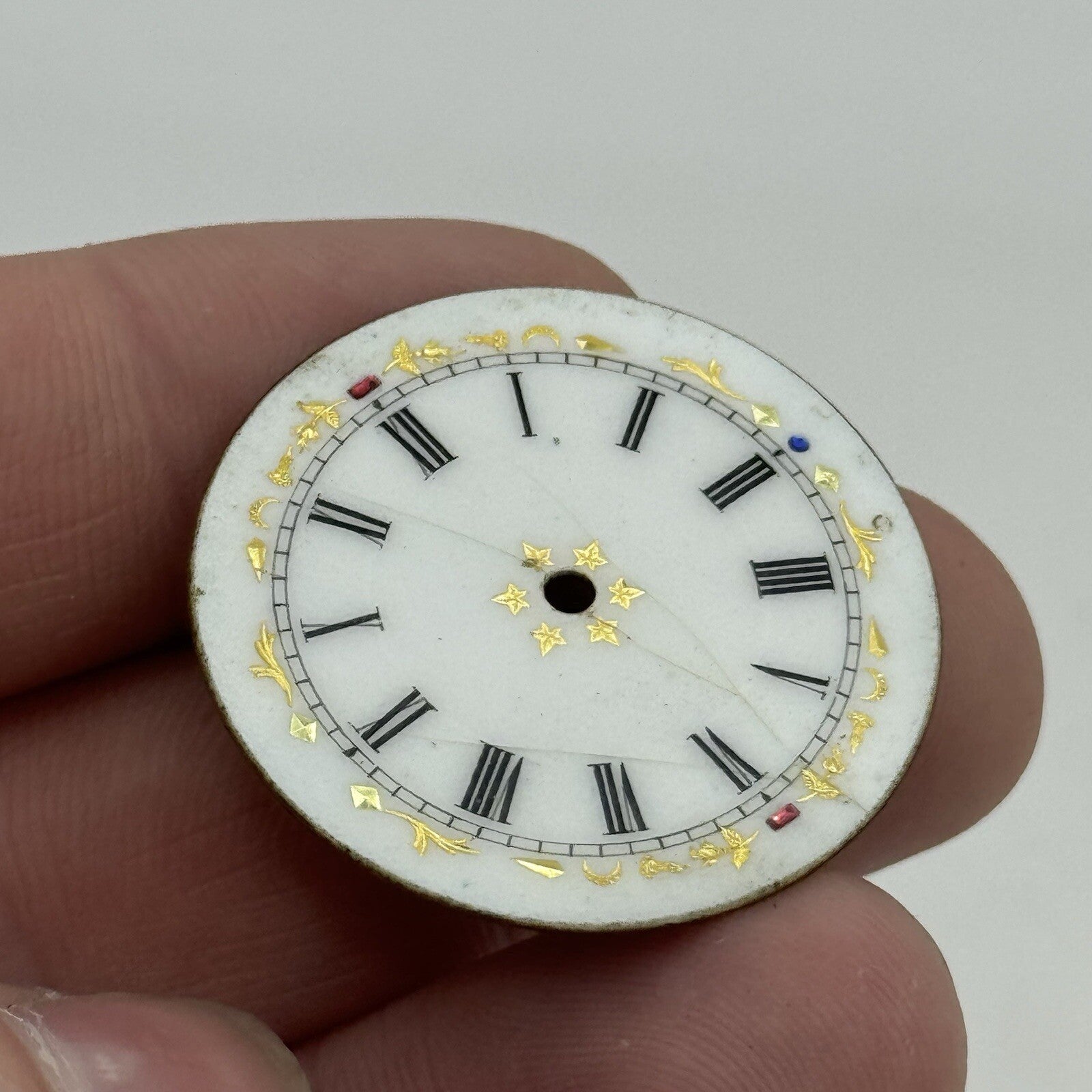 31.4mm Antique Beautiful Porcelain Patterned Pocket Watch Dial Spares Parts