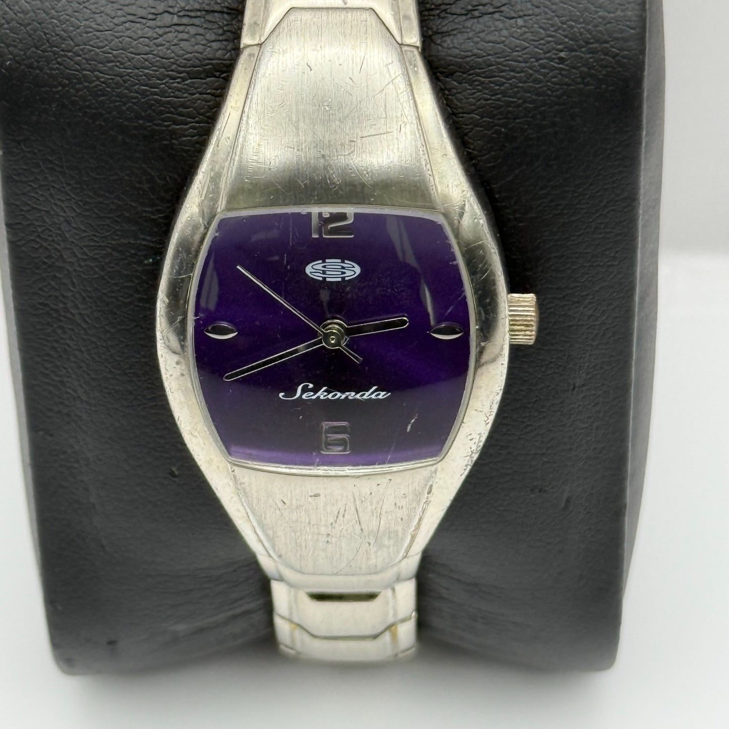 Sekonda Ladies Quartz Watch Purple Dial Silver Tone Bracelet Steel Working 24mm