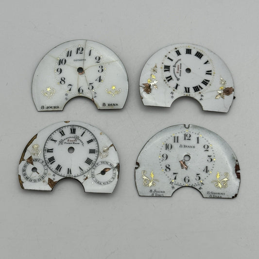 4 x Antique 8 Days Hebdomas Style Pocket Watch Dials Porcelain SPARES PARTS