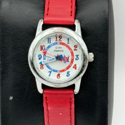 D for Diamond Unisex Kids Time Teacher Quartz Watch Red Strap Japan Working 23mm