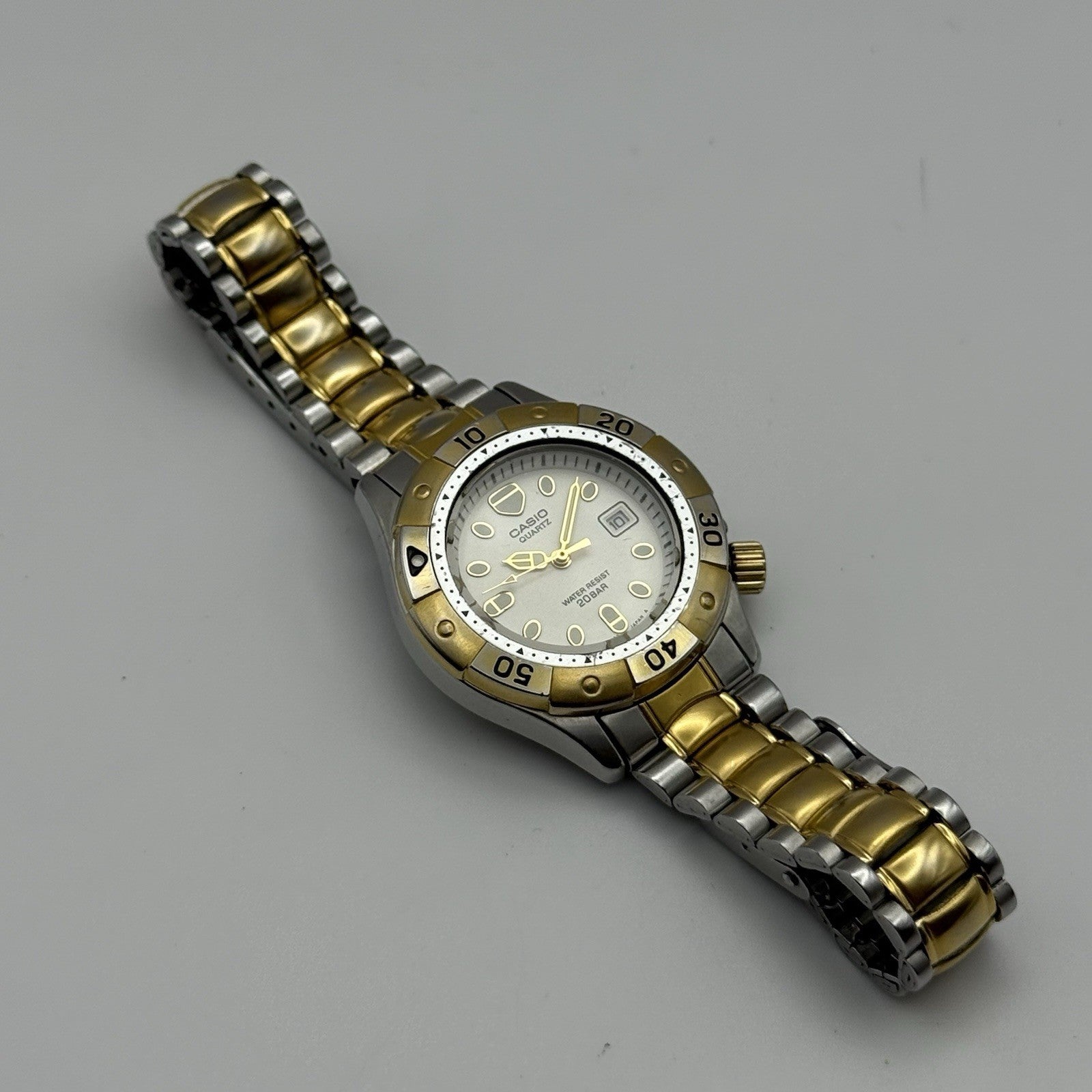 31mm Working Vintage Rare Casio LD-721 Two Tone Date 20Bar Quartz Watch 6 Inches