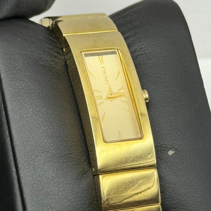 12mm Working Ladies Gold Plated DKNY NY-3814 Quartz Rectangle Watch 5.5 Inches
